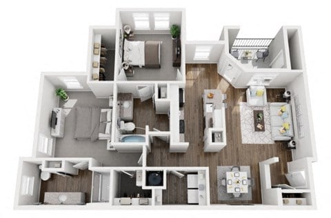 Floor plan for 2 beds, 2 baths, 1290 sqft